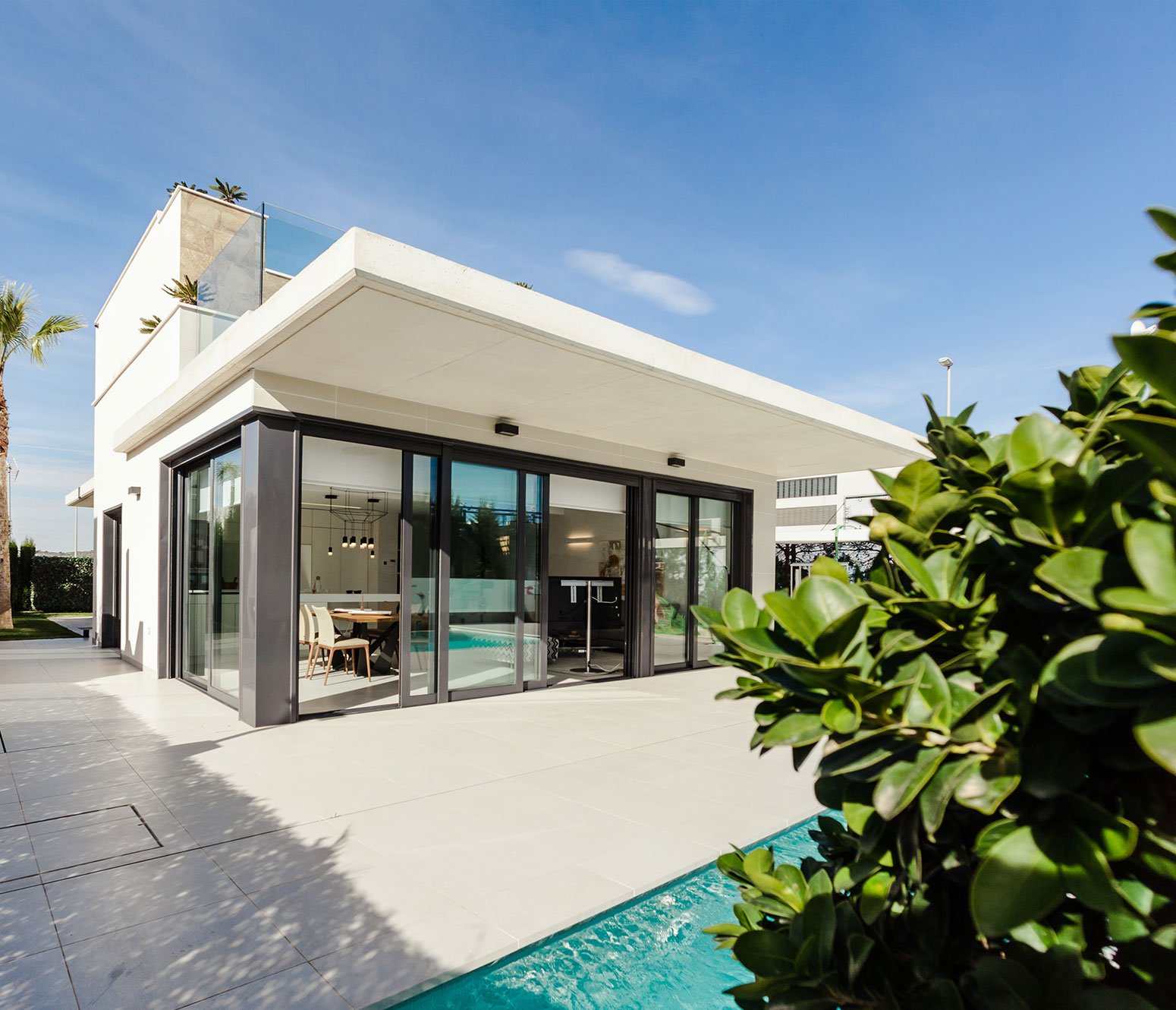 Modern residential architecture with a landscaped outdoor space